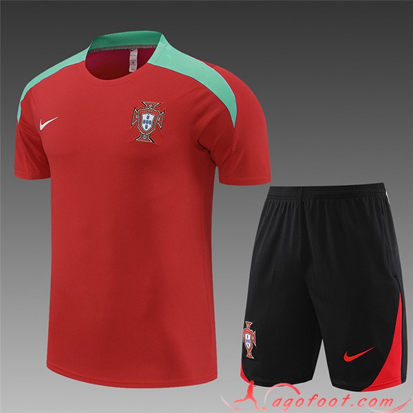 Ensemble Training T-Shirts + Shorts Portugal Enfant Rouge 2023/2024
