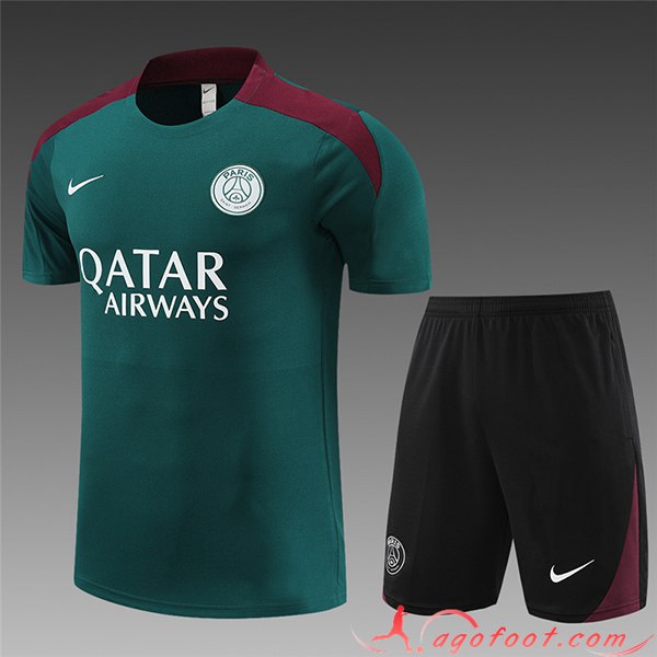 Ensemble Training T-Shirts + Shorts PSG Enfant Vert 2023/2024