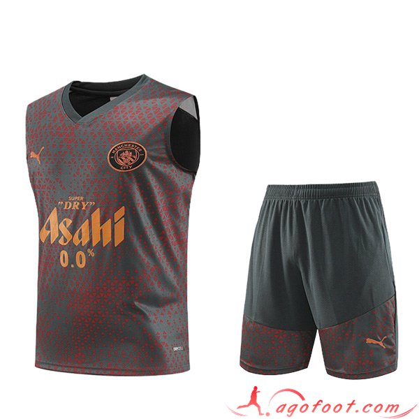 Ensemble Training Debardeur + Shorts Manchester City Gris/Rouge 2023/2024