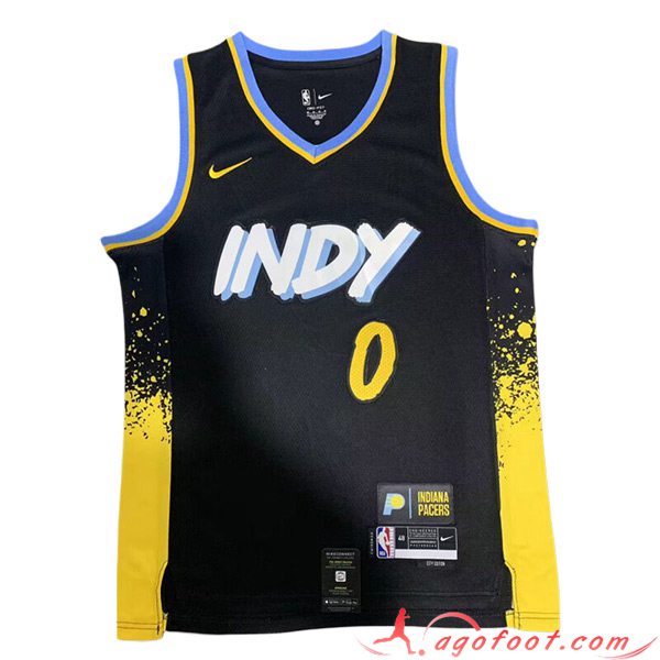 Maillot Indiana Pacers (HALIBURTON #0) 2023/24 Noir/Jaune -02