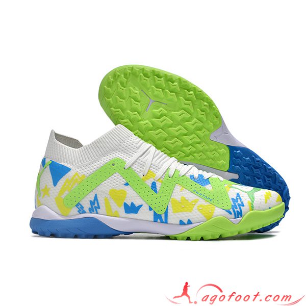 PUMA Chaussures de Foot Future X Powercat Tokyo Match TF Blanc/Bleu/Vert