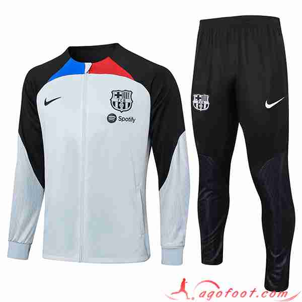 Ensemble Survetement de Foot Veste Foot FC Barcelone Blanc/Noir 2023/2024
