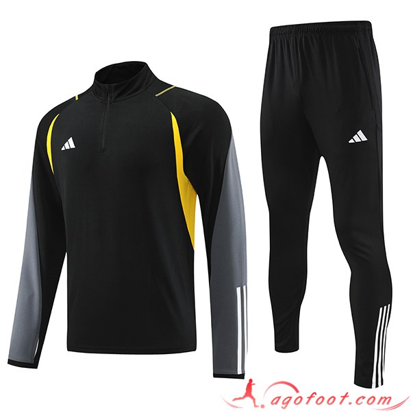Ensemble Survetement de Foot Adidas Noir/Gris/Jaune 2023/2024