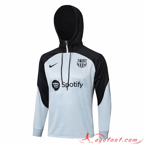 Sweatshirt Training Capuche FC Barcelone Blanc/Noir 2023/2024