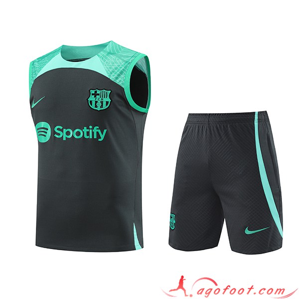 Ensemble Training Debardeur + Shorts FC Barcelone Noir/Vert 2023/2024