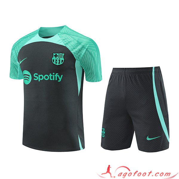 Ensemble Training T-Shirts + Shorts FC Barcelone Noir/Vert 2023/2024