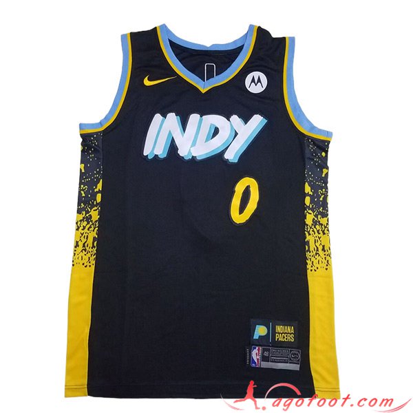 Maillot Indiana Pacers (HALIBURTON #0) 2023/24 Noir/Jaune -03