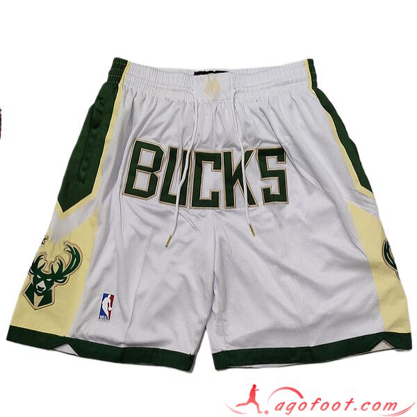 Shorts NBA Milwaukee Bucks 2023/24 Blanc/Vert/Jaune