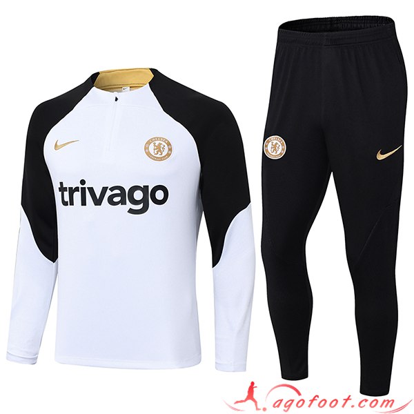 Ensemble Survetement de Foot FC Chelsea Blanc/Noir 2023/2024