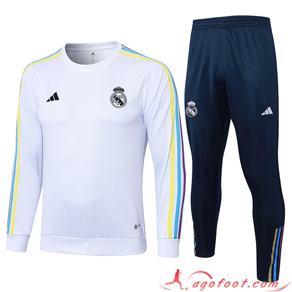 Ensemble Survetement de Foot Real Madrid Blanc/Noir 2023/2024