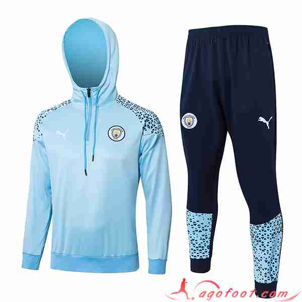 Ensemble Survetement Veste A Capuche Manchester City Bleu/Noir 2023/2024