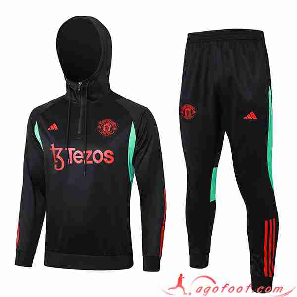 Ensemble Survetement Veste A Capuche Manchester United Noir/Rouge/Vert 2023/2024