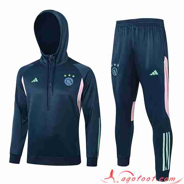 Ensemble Survetement Veste A Capuche Ajax Bleu/Rose/Vert 2023/2024