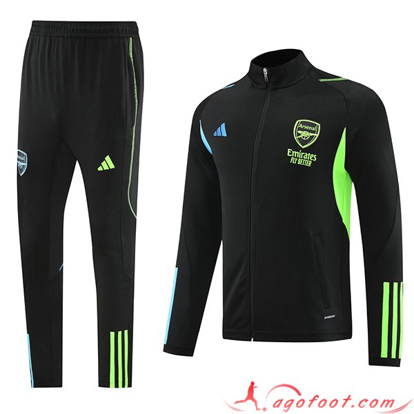 Ensemble Survetement de Foot Veste Foot Arsenal Noir/Vert 2023/2024