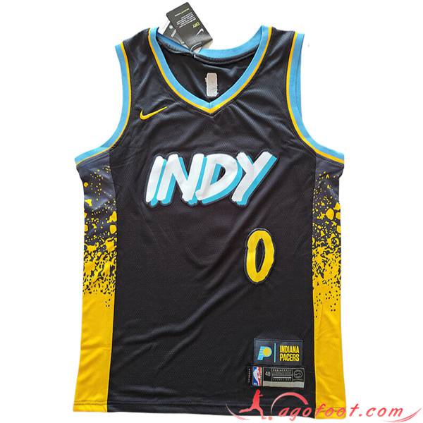 Maillot Indiana Pacers (HALIBURTON #0) 2023/24 Noir/Jaune -04
