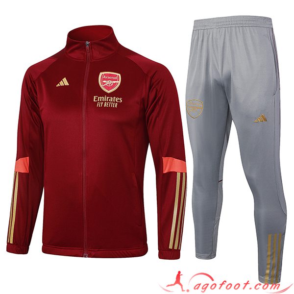 Ensemble Survetement de Foot Veste Foot Arsenal Rouge/Gris 2023/2024