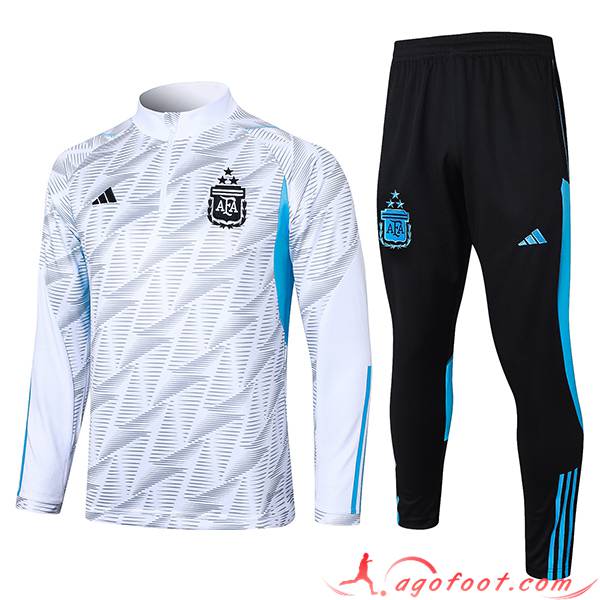 Ensemble Survetement de Foot Argentine Blanc/Gris/Bleu/Noir 2023/2024