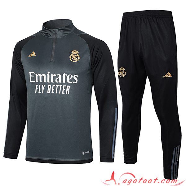 Ensemble Survetement de Foot Real Madrid Gris/Noir 2023/2024