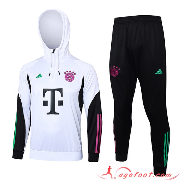 Ensemble Survetement Veste A Capuche Bayern Munich Blanc/Noir 2023/2024