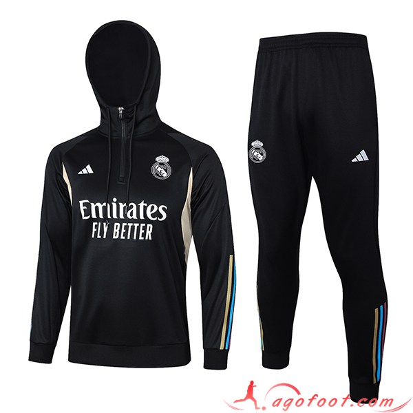Ensemble Survetement Veste A Capuche Real Madrid Noir 2023/2024 -03
