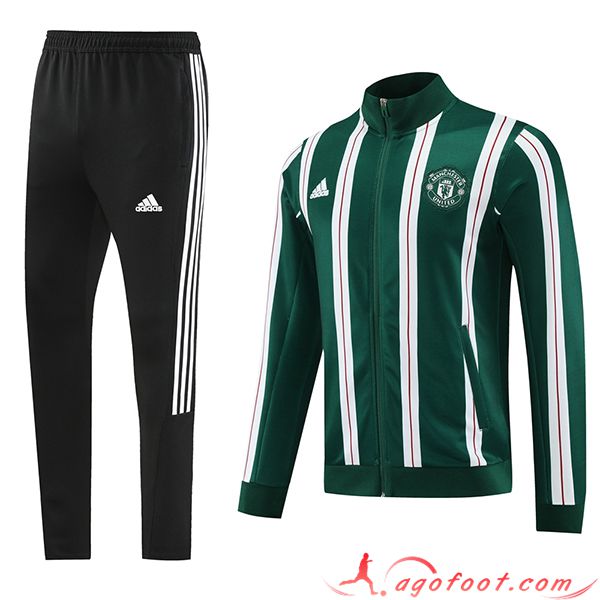 Ensemble Survetement de Foot Veste Foot Manchester United Vert/Blanc/Noir 2023/2024