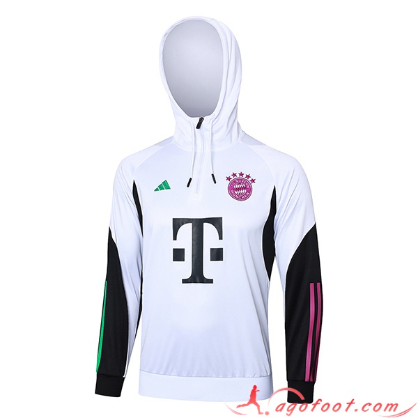 Sweatshirt Training Capuche Bayern Munich Blanc/Noir 2023/2024