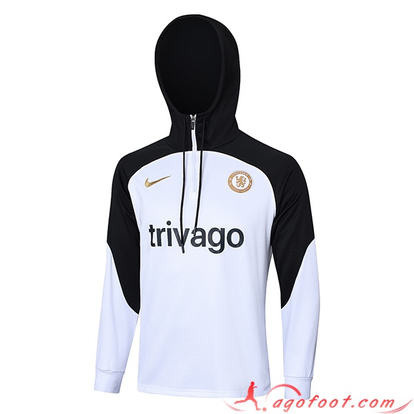 Sweatshirt Training Capuche FC Chelsea Blanc/Noir 2023/2024