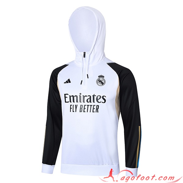 Sweatshirt Training Capuche Real Madrid Blanc/Noir 2023/2024