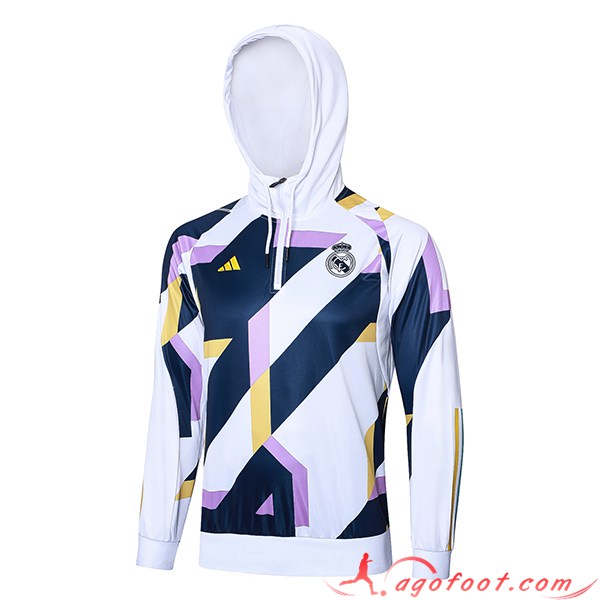 Sweatshirt Training Capuche Real Madrid Blanc/Bleu/Pourpre 2023/2024