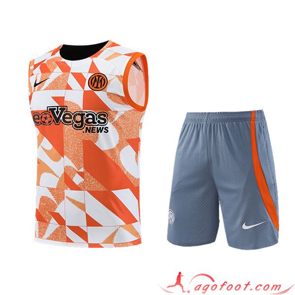 Ensemble Training Debardeur + Shorts Inter Milan Blanc/Orange/Gris 2023/2024