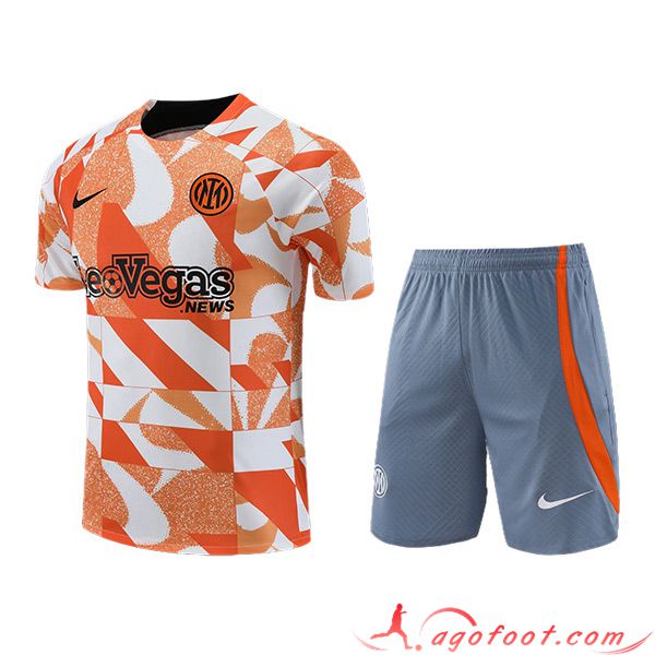 Ensemble Training T-Shirts + Shorts Inter Milan Blanc/Orange/Gris 2023/2024