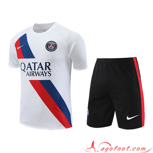 Ensemble Training T-Shirts + Shorts PSG Blanc/Noir/Rouge/Bleu 2023/2024