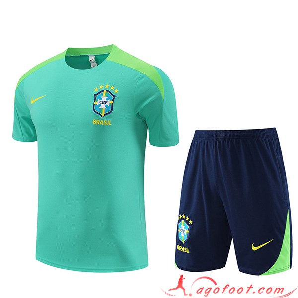 Ensemble Training T-Shirts + Shorts Brésil Vert/Noir 2023/2024