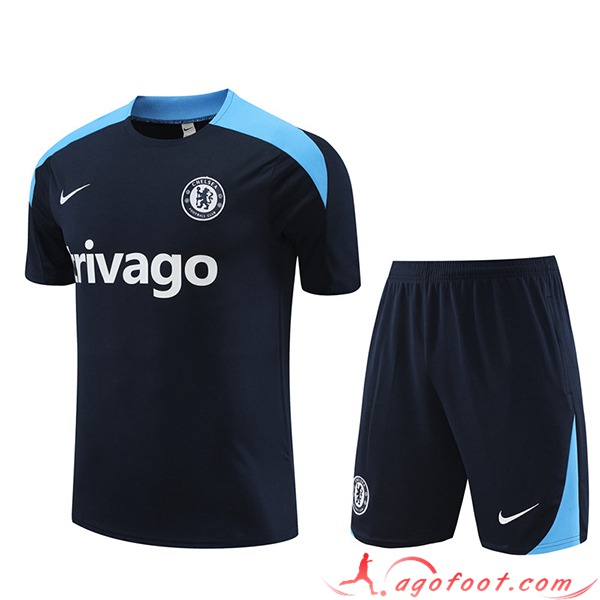 Ensemble Training T-Shirts + Shorts FC Chelsea Noir/Bleu 2023/2024