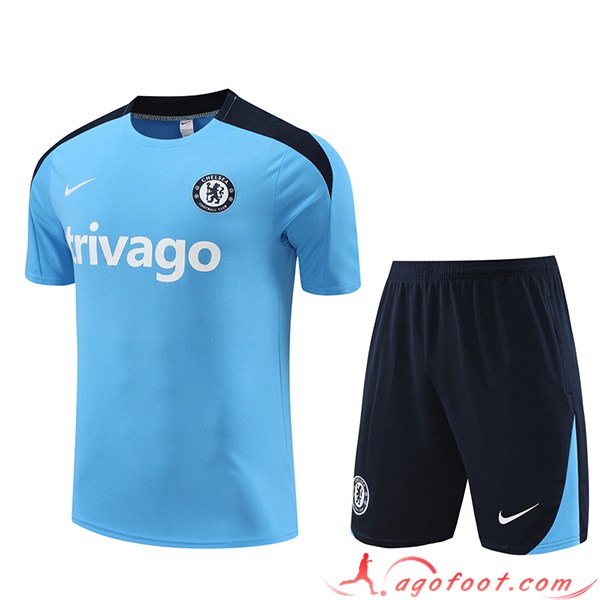 Ensemble Training T-Shirts + Shorts FC Chelsea Bleu/Noir 2023/2024