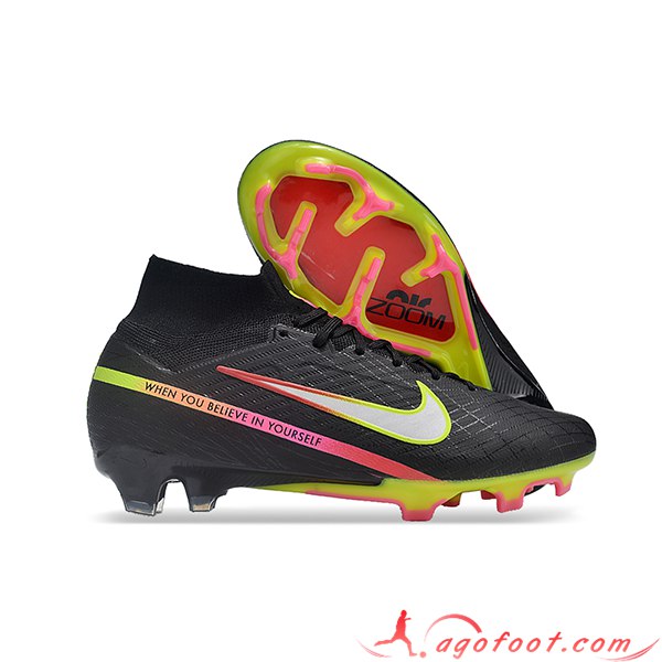 Nike Chaussures de Foot Zoom Superfly 9 Elite MR FG Noir/Vert/Rose