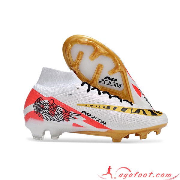 Nike Chaussures de Foot Zoom Superfly 9 Elite MR FG Blanc/Noir/Orange/Jaune