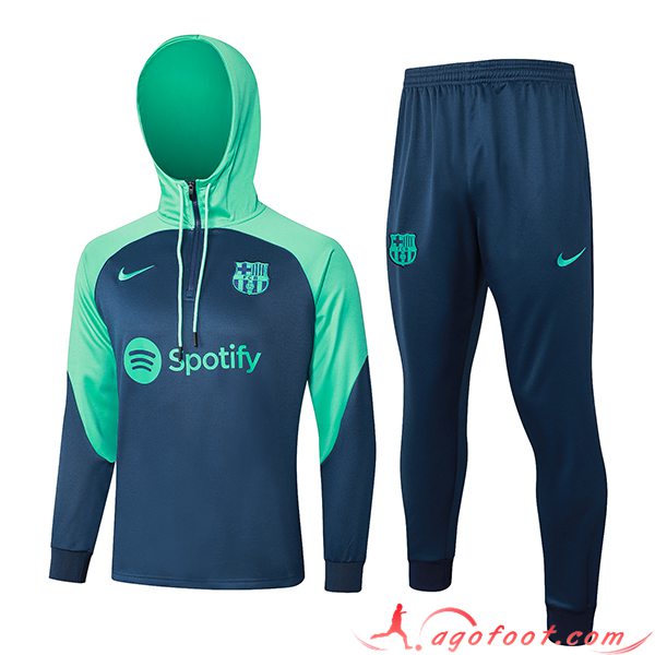 Ensemble Survetement Veste A Capuche FC Barcelone Bleu/Vert 2023/2024