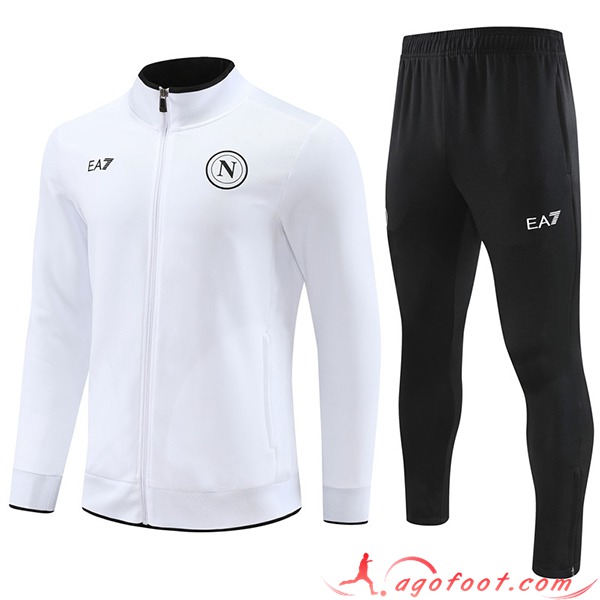 Ensemble Survetement de Foot Veste Foot SSC Naples Blanc/Noir 2023/2024