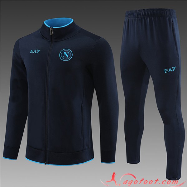 Ensemble Survetement de Foot - Veste SSC Naples Enfant Noir/Bleu 2023/2024