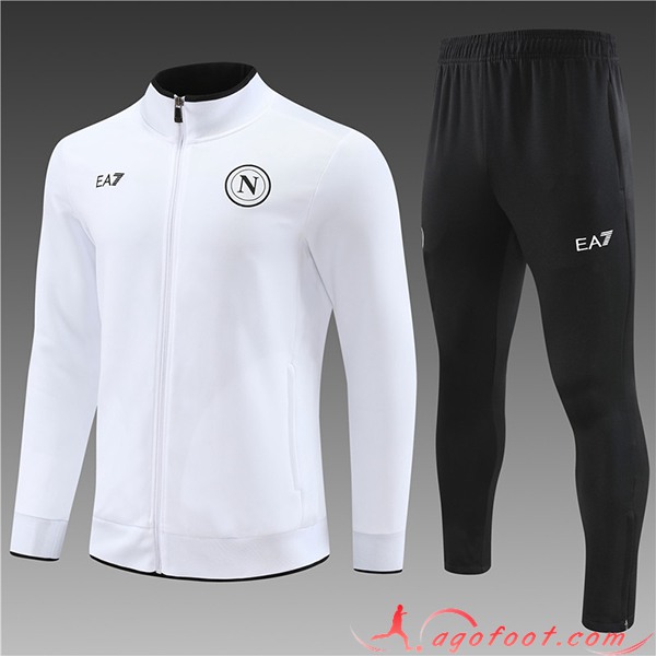 Ensemble Survetement de Foot - Veste SSC Naples Enfant Blanc/Noir 2023/2024