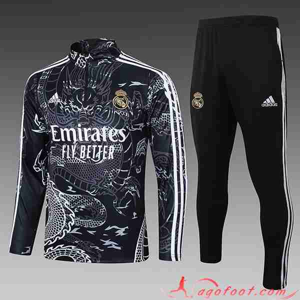 Ensemble Survetement de Foot Real Madrid Enfant Gris/Noir/Blanc 2023/2024