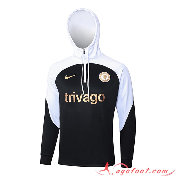 Sweatshirt Training Capuche FC Chelsea Blanc/Noir 2023/2024 -02