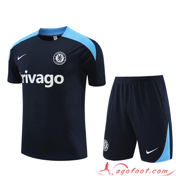 Ensemble Training T-Shirts + Shorts FC Chelsea Enfant Noir/Bleu 2023/2024