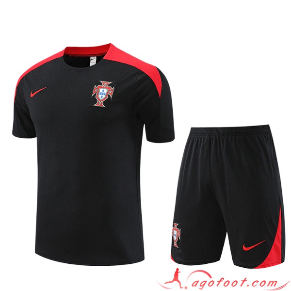 Ensemble Training T-Shirts + Shorts Portugal Enfant Noir/Rouge 2023/2024