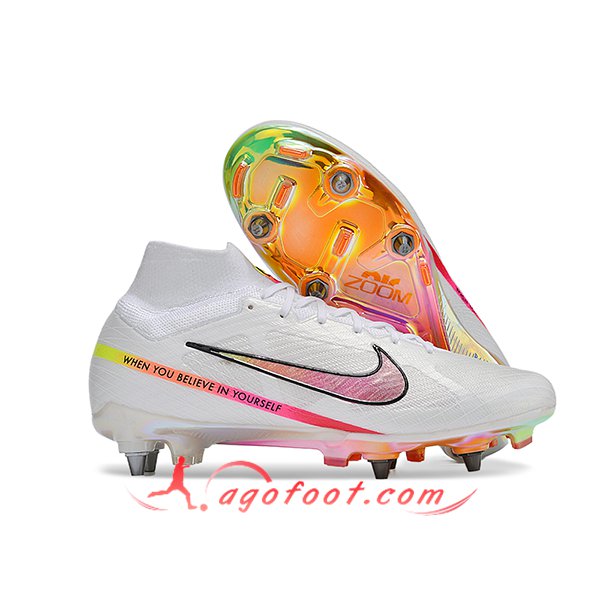 Nike Chaussures de Foot Air Zoom Mercurial Superfly IX Elite SG Blanc/Noir/Rose