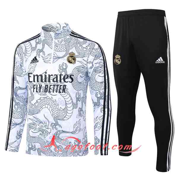 Ensemble Survetement de Foot Real Madrid Blanc/Noir 2023/2024