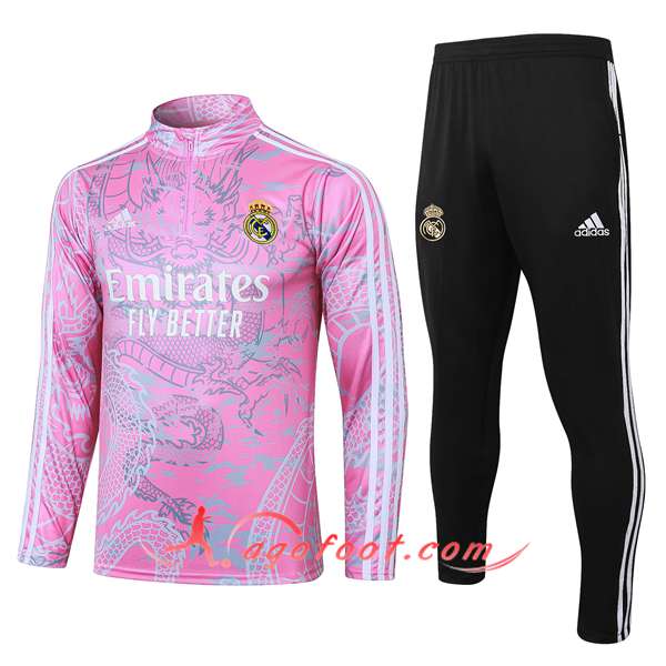Ensemble Survetement de Foot Real Madrid Rose/Gris/Noir 2023/2024