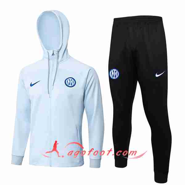 Ensemble Survetement Veste A Capuche Coupe-Vent Inter Milan Gris/Noir 2023/2024
