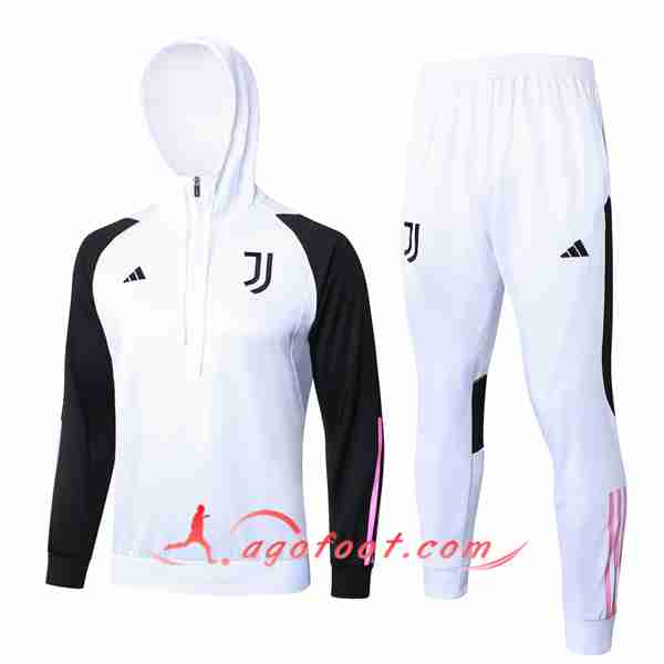 Ensemble Survetement Veste A Capuche Juventus Blanc/Noir/Rose 2023/2024 -02